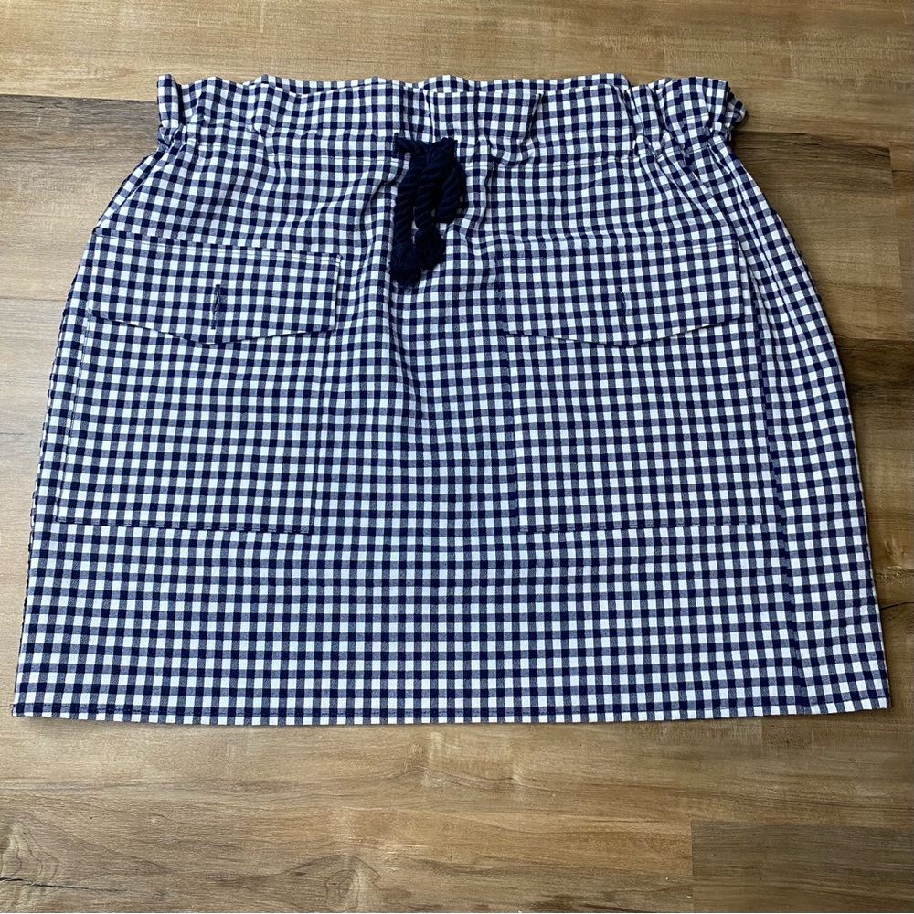 Zara Navy and White Checkered Pencil Skirt With Adjustable Rope Belt Size Med.